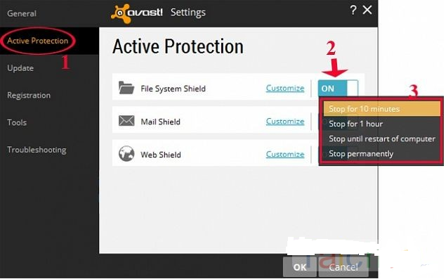anh 4 chon cac muc tat avast - Làm sao để tắt phần mềm diệt virus avast ?